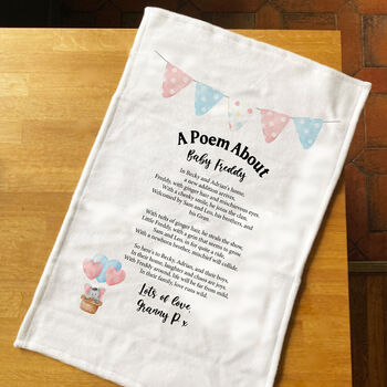 Personalised New Baby Gift Poem Tea Towel, 6 of 10