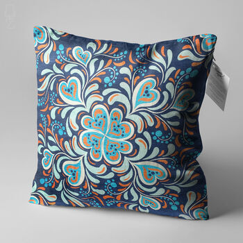 Abstract Floral Cushion Cover With Blue And Orange, 3 of 7