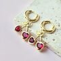 Red Cherry Heart Huggie Hoop Earrings, thumbnail 1 of 5