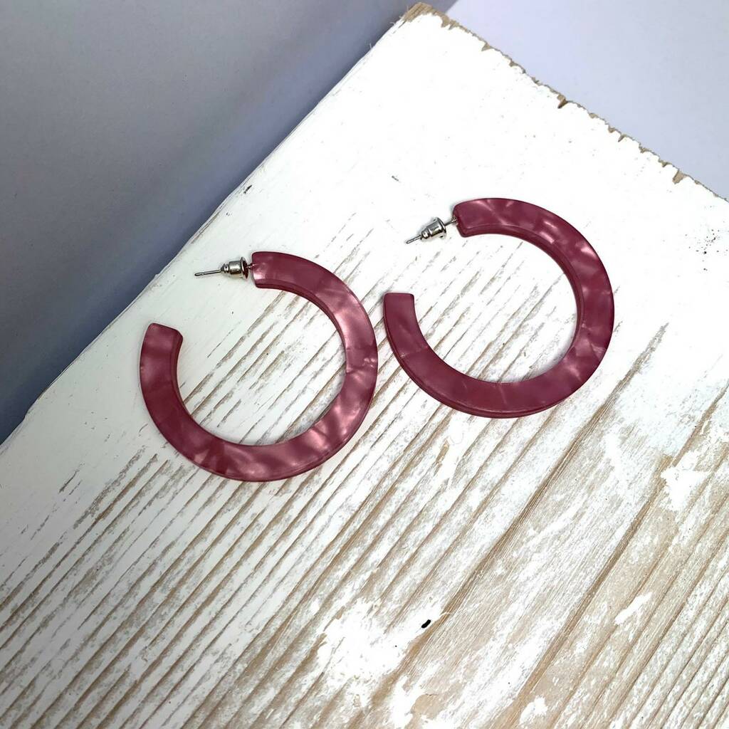 Large Hoop Red Resin Stud Earrings By Nest