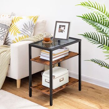 Three Tier Slim Glass Top Side Table Bedside Table, 7 of 9