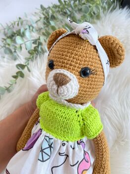 Cute Handmade Teddy Bear With Colourful Dress, 8 of 8