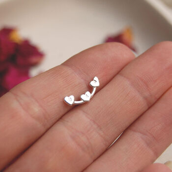 Trio Hearts Personalised Family Initials Ear Climbers Stud Earrings In Silver Or Gold, 4 of 6