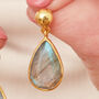 Emerald Teardrop Drop Earring With Gold Plated Stud, thumbnail 9 of 12