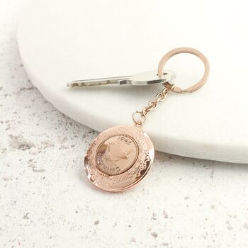Personalised 80th Birthday Farthing Coin Locket Keyring, 3 of 7