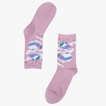 Women's Bamboo Socks Pink Christmas Ski Village, 2 of 2