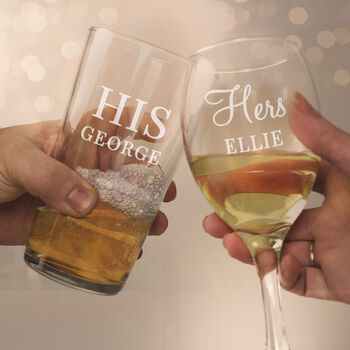 Personalised His And Her Pint And Wine Glass Set, 3 of 3