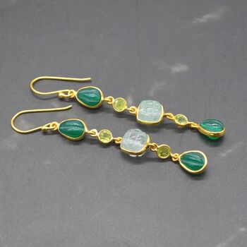 Green Onyx Jade Dangle Drop Gold Earrings, 8 of 8