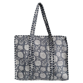 Grey Flower Cotton Quilted Shoulder Bag, 2 of 4
