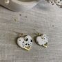 Black And White Ceramic Heart Earrings 22k Gold Lustre, thumbnail 3 of 7