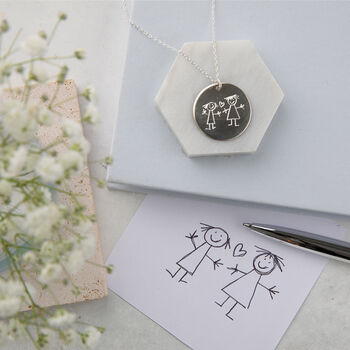 Personalised Silver Engraved Drawing Disc Necklace, 4 of 4