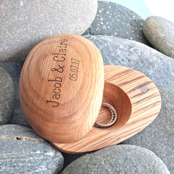 Pebble Shape Wooden Engraved Ring Box, 2 of 3