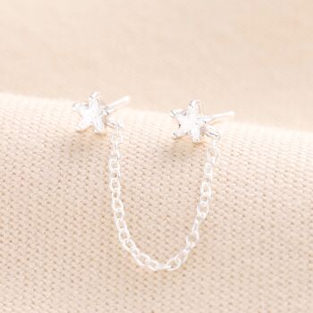 Sterling Silver Chain Star Stud Earrings, 2 of 4