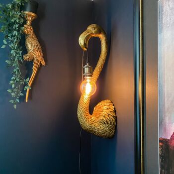 Flamingo Head Antique Gold Wall Lamp, 3 of 4