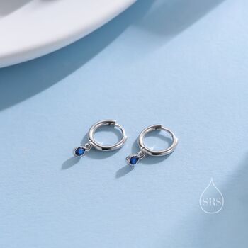 Extra Tiny Sapphire Blue Droplet Cz Hoop Earrings, 6 of 12