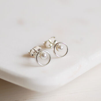 Sterling Silver Pearl Loop Stud Earrings, 2 of 3