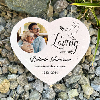 Personalised In Loving Memory Dove Photo Resin Heart Grave Marker, 3 of 5