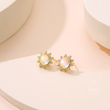 Sterling Silver Moonstone And Cz Sun Stud Earrings, 2 of 11