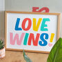 'Love Wins!' Colourful Retro Typography Print, thumbnail 1 of 4
