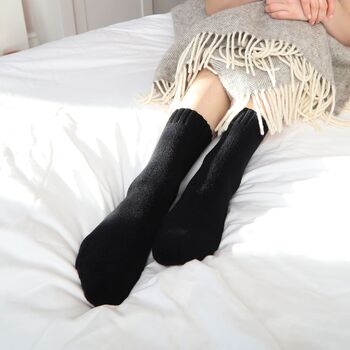 Ribbed Cuff Women's Bed Socks – Black, 3 of 6