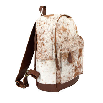 Natural Cowhide Leather Backpack In Brown And White, 3 of 8