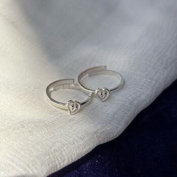 Pure Silver Adjustable Plain Heart Slim Toe Ring, 2 of 3