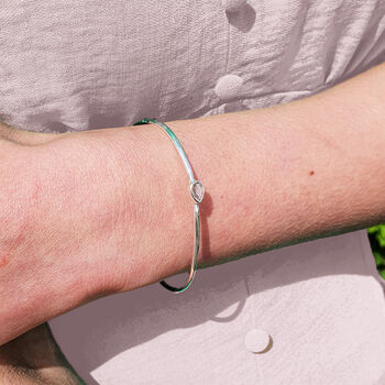 Minimalist Rose Quartz October Birthstone Silver Bangle, 2 of 4