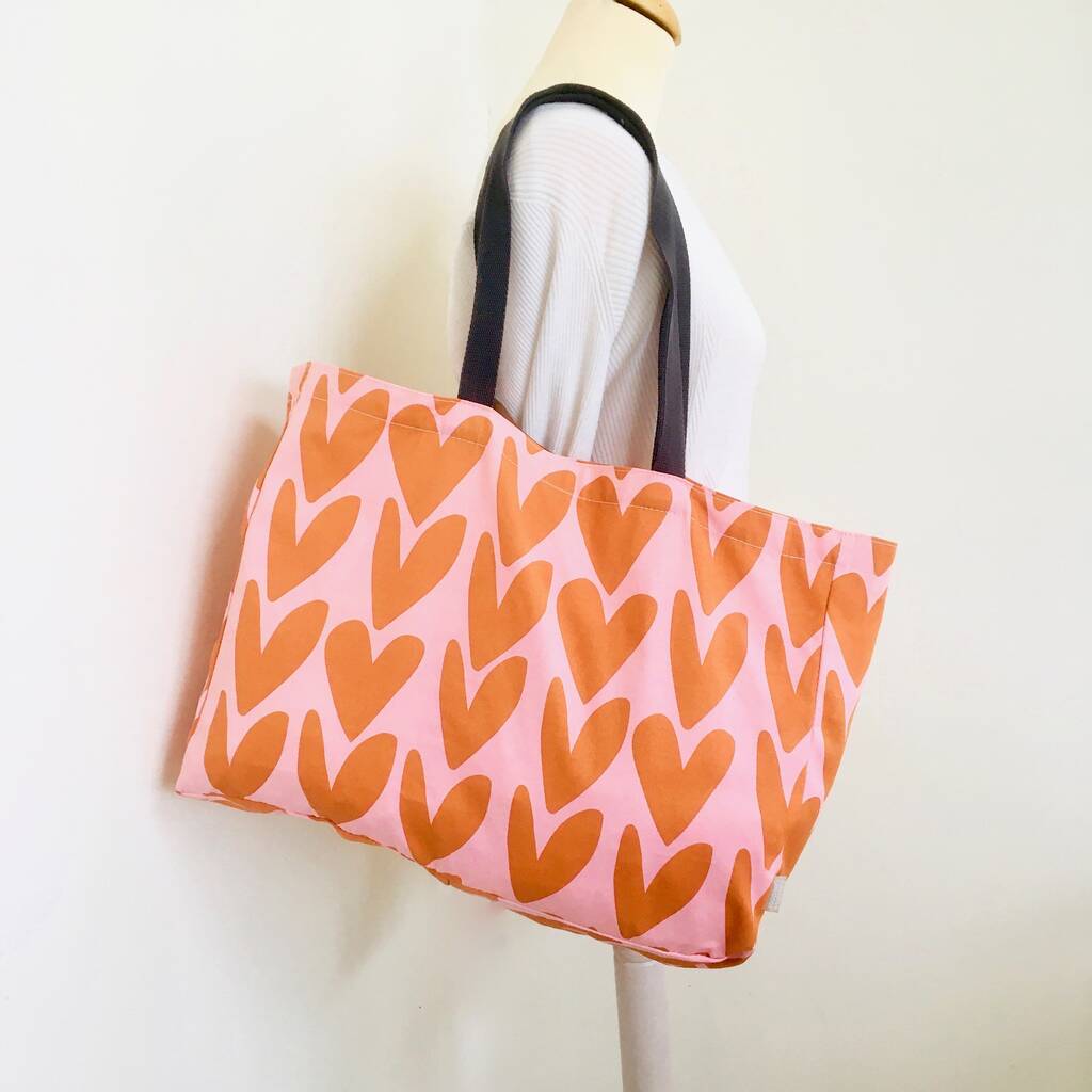 Pink / Orange Hearts Tote Bag, 1 of 3