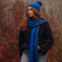 Royal Blue Pom Pom Cable Knit Hat And Scarf Set, thumbnail 1 of 3
