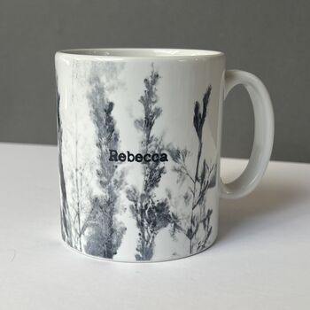 Personalised Mug With Handmade Grasslands Print, 7 of 12