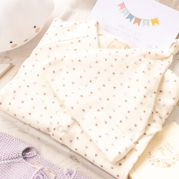 Baby Girls Floral Cluster Print Babygrow And Hat Gift Set, 2 of 12