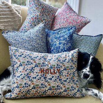 Liberty Print Cushion Embroidered Personalisation, 2 of 8