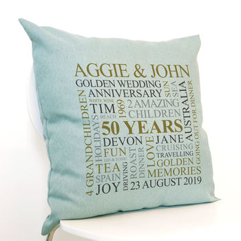 Personalised Golden Anniversary Word Art Cushion, 3 of 5