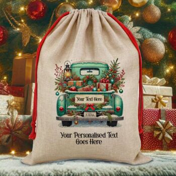 Personalised Christmas Vintage Truck Gift Sack, 8 of 9