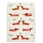 Personalised Festive Sausage Dog Tea Towel, thumbnail 2 of 4