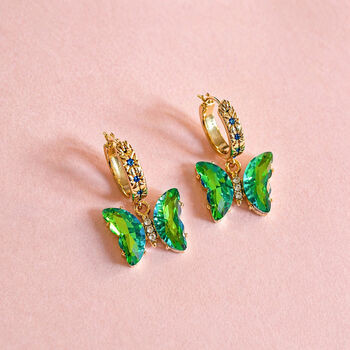 Butterfly Drop Hoop Earrings, 2 of 6