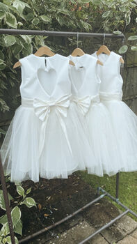 Sparkly Ankle Length Flower Girl Dress With Large Bow – Tulle Party And Wedding Dress UK, 3 of 6