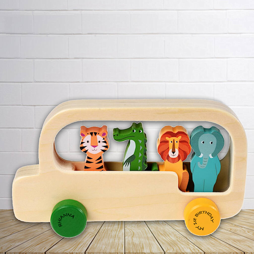 Personalised Wooden Wild Animal Bus, 1 of 3