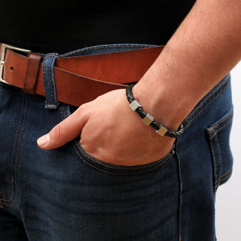 Men's Leather Secret Message Cube Bracelet, 2 of 4