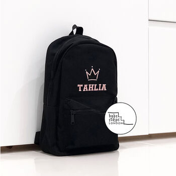 Black Personalised Name And Design Unisex Mini Backpack, 2 of 4