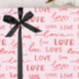 Valentine Wrapping Paper With Pink Love Pattern, Three Sheet Pack, thumbnail 1 of 3
