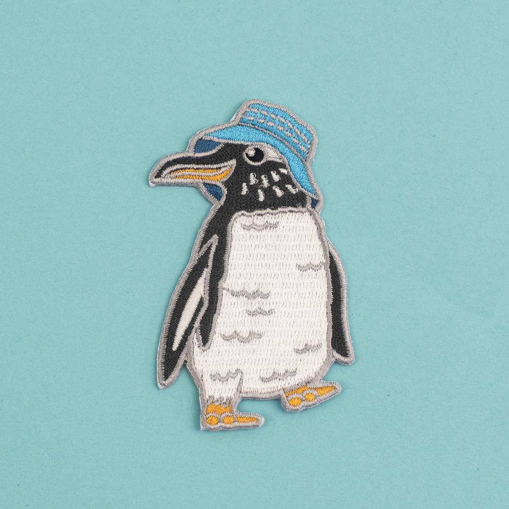 Penguin In A Bucket Hat Iron On Embroidered Patch By Birds in Hats