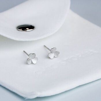 Sterling Silver Three Leaf Clover Stud Earrings, 5 of 6