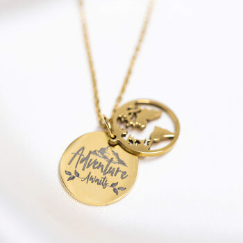 Personalised 'Adventure Awaits' World Map Necklace, 3 of 11
