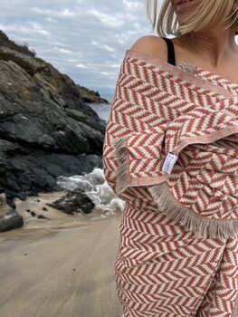 Capri Herringbone Luxury Cotton Blanket Terracotta Red, 11 of 11