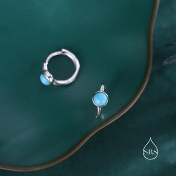 Sterling Silver Turquoise Huggie Hoop Earrings, 6 of 10