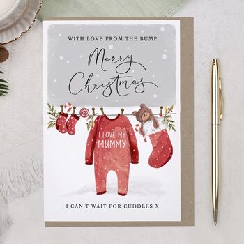 Personalised Love From The Bump Christmas Card For Mummy, 2 of 4