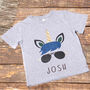 Childs Boy Unicorn Personalised Organic T Shirt, thumbnail 1 of 3