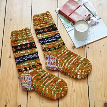 Fair Trade Hand Knitted Nepalese Woollen Slipper Socks, 5 of 12