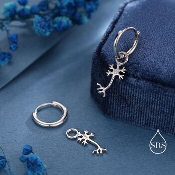 Sterling Silver Tiny Neuron Cell Huggie Hoops Earrings, 2 of 11